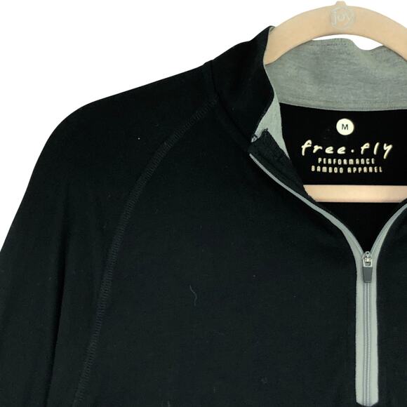 Free Fly Mens Size M Sweater Lightweight Bamboo 1/4 Zip Thumb Holes Black - Picture 6 of 16